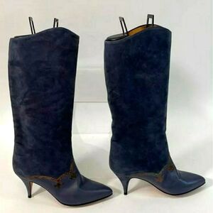 NEW Via Spiga italy Designer Women's Blue Suede Tall Boots - Size 8.5